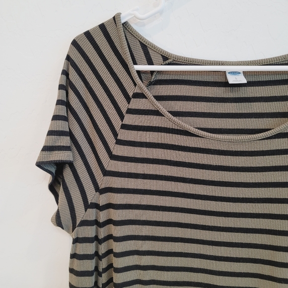 Old Navy Olive Green & Black Short Sleeve Striped Dress Women's Size Large - Picture 10 of 11